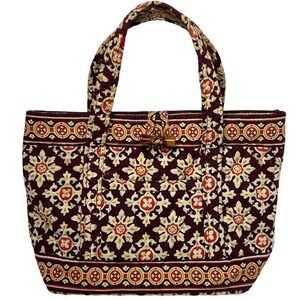Vera Bradley Tote‎ Bag Purse Quilted Burgundy Medallion Red Floral Print